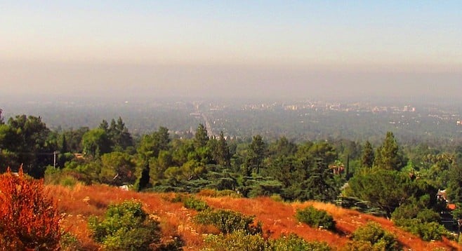 L.A. smog over Altadena, 15 miles northeast in the San Gabriel foothills.